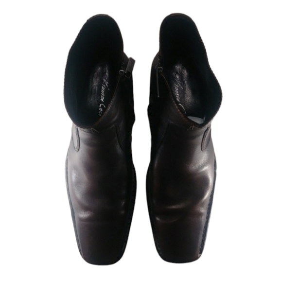 Kenneth Cole Mahogany "Dry Run" Modern Short Boot Square Ankle Brown Leather 9 - Picture 4 of 8